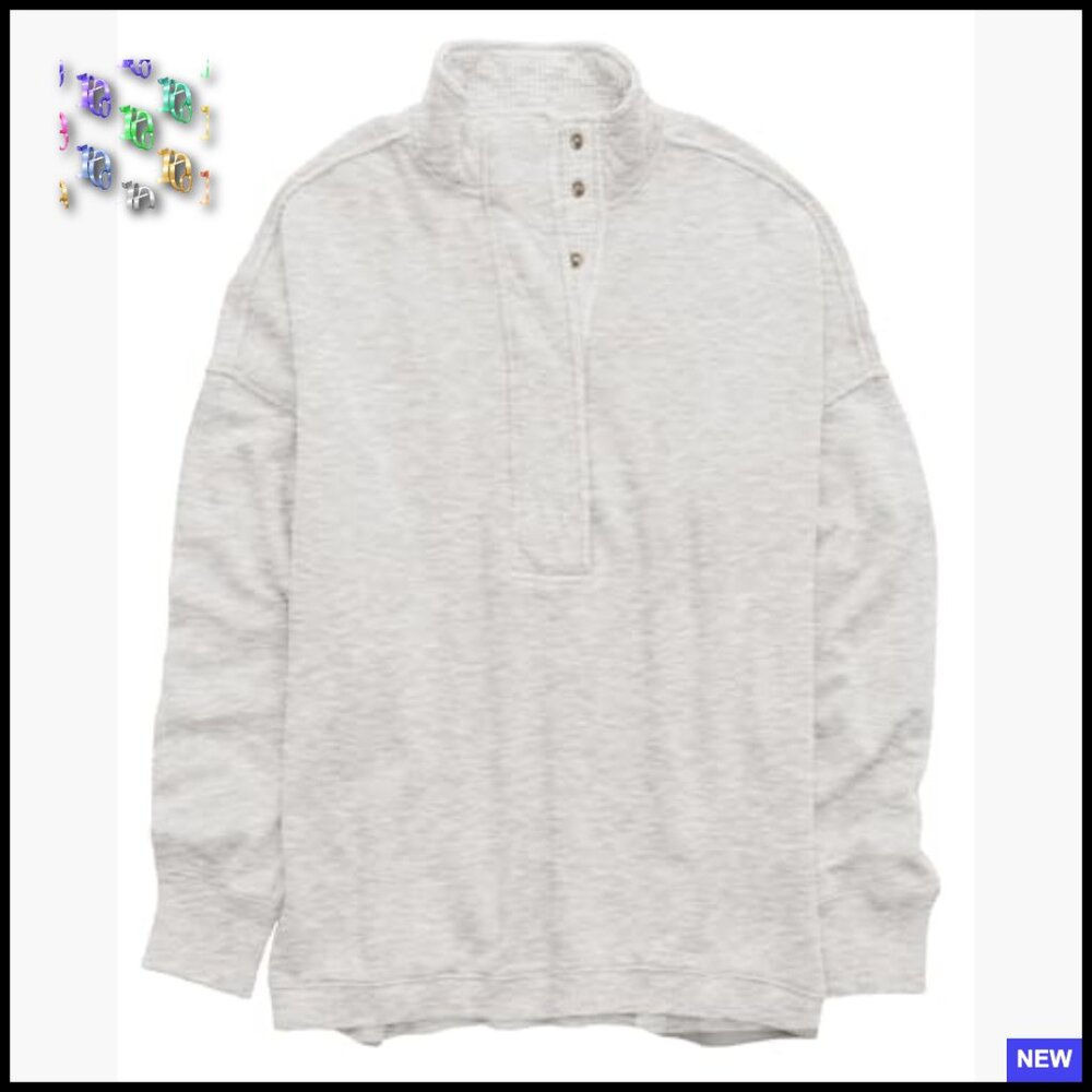 Oversized Button Front Sweatshirt Y2K Casual Pullover Long Sleeve Cotton Blend - Picture 6 of 7